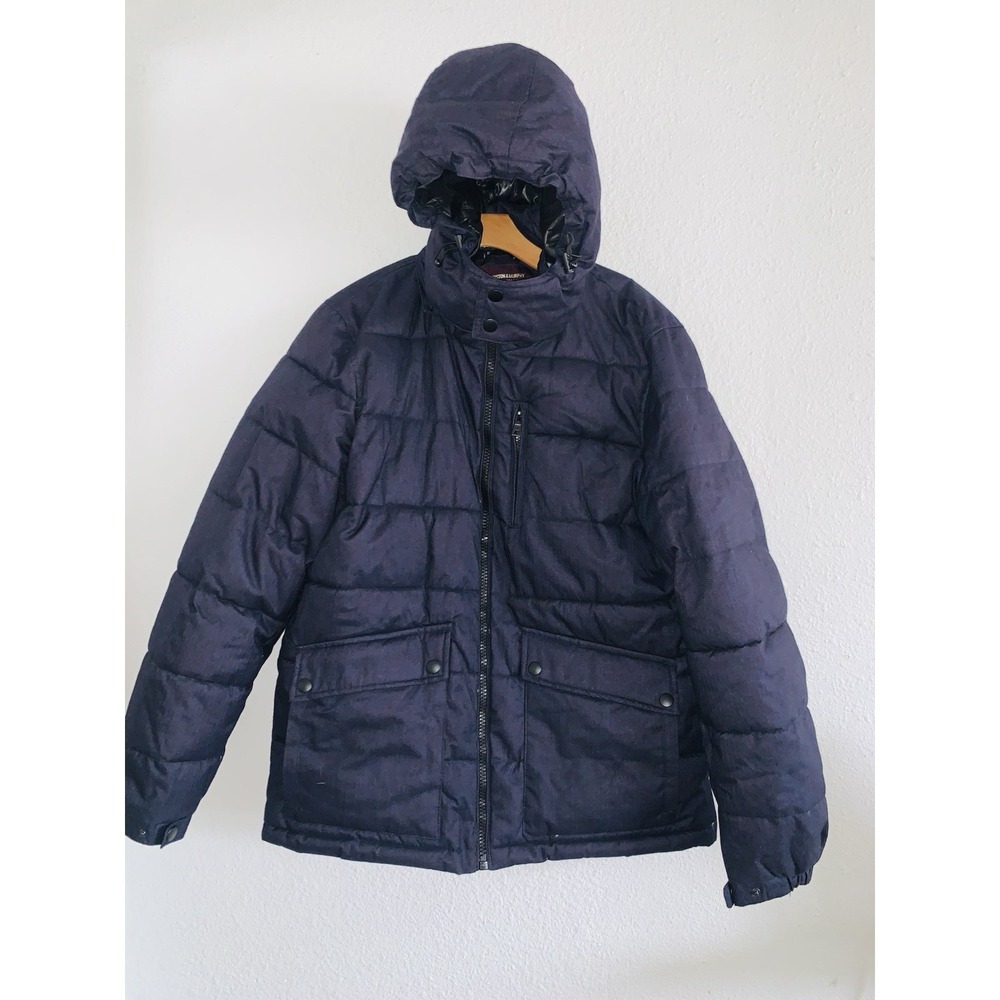 Johnston Murphy Mens Puffer Jacket Hooded Navy Blue Quilted Winter Size‎ M